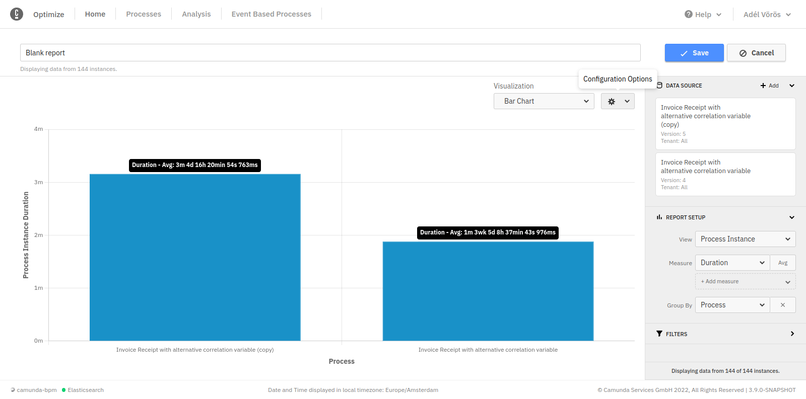 Report with two versions of the same process