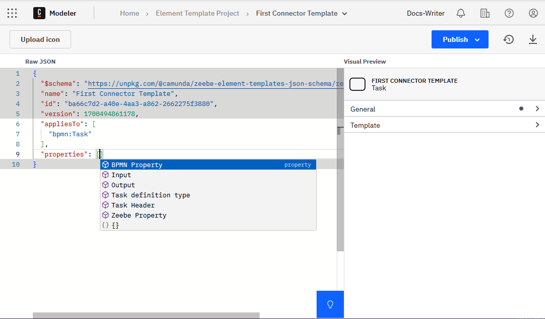 Adding a property with Ctrl+Space