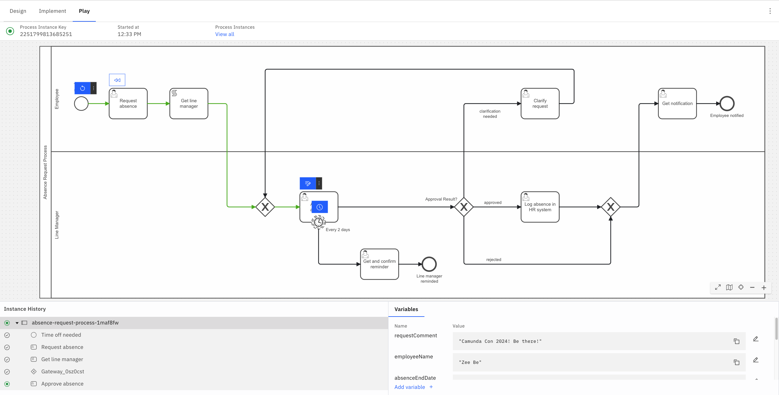 play process instance view