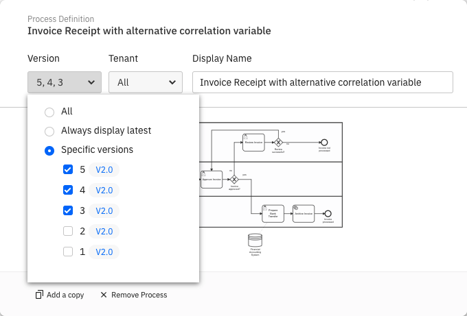 Process Version selection in the report builder in Camunda Optimize