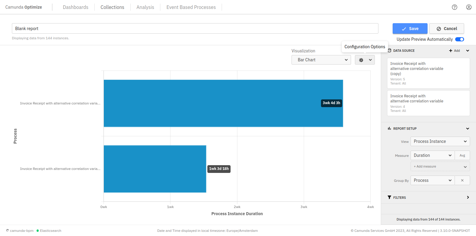 Report with two versions of the same process