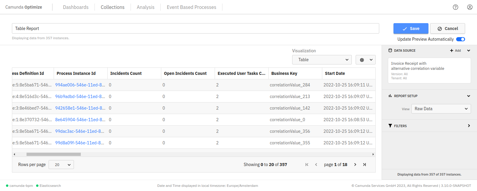 Sorting a table in Optimize