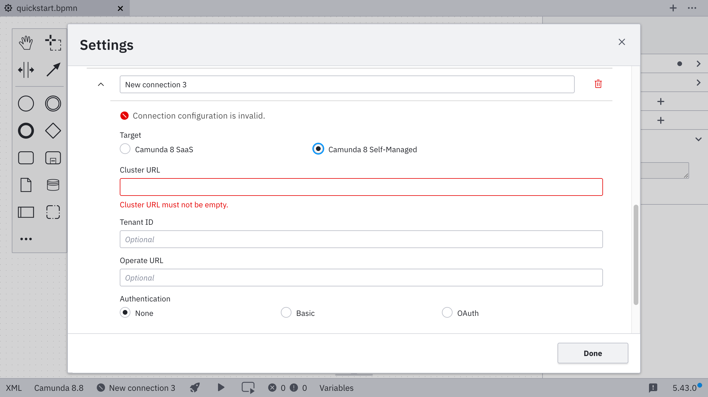 empty self-managed connection