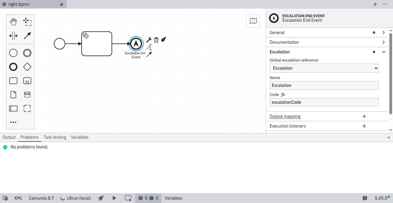 Escalation selected and escalation code specified