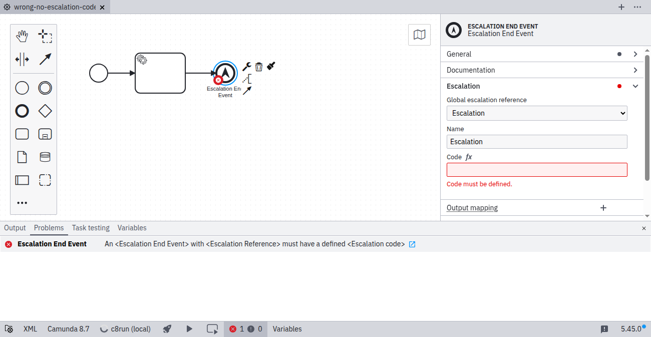 No escalation code specified