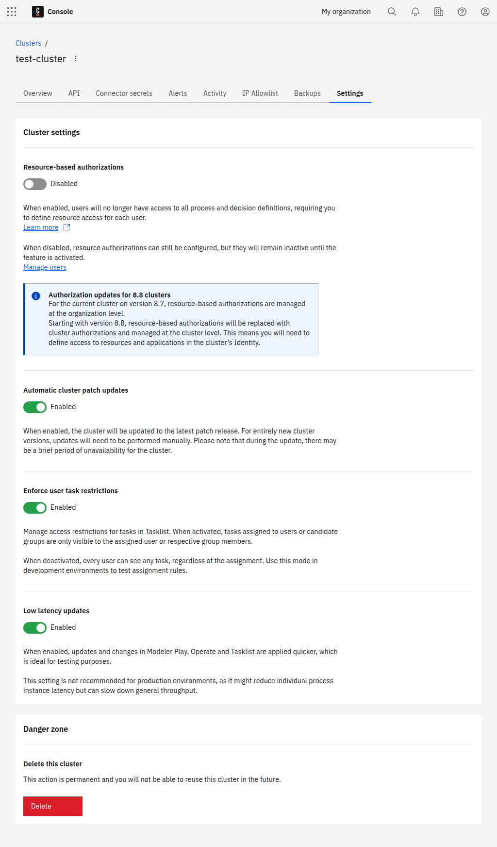 Cluster settings