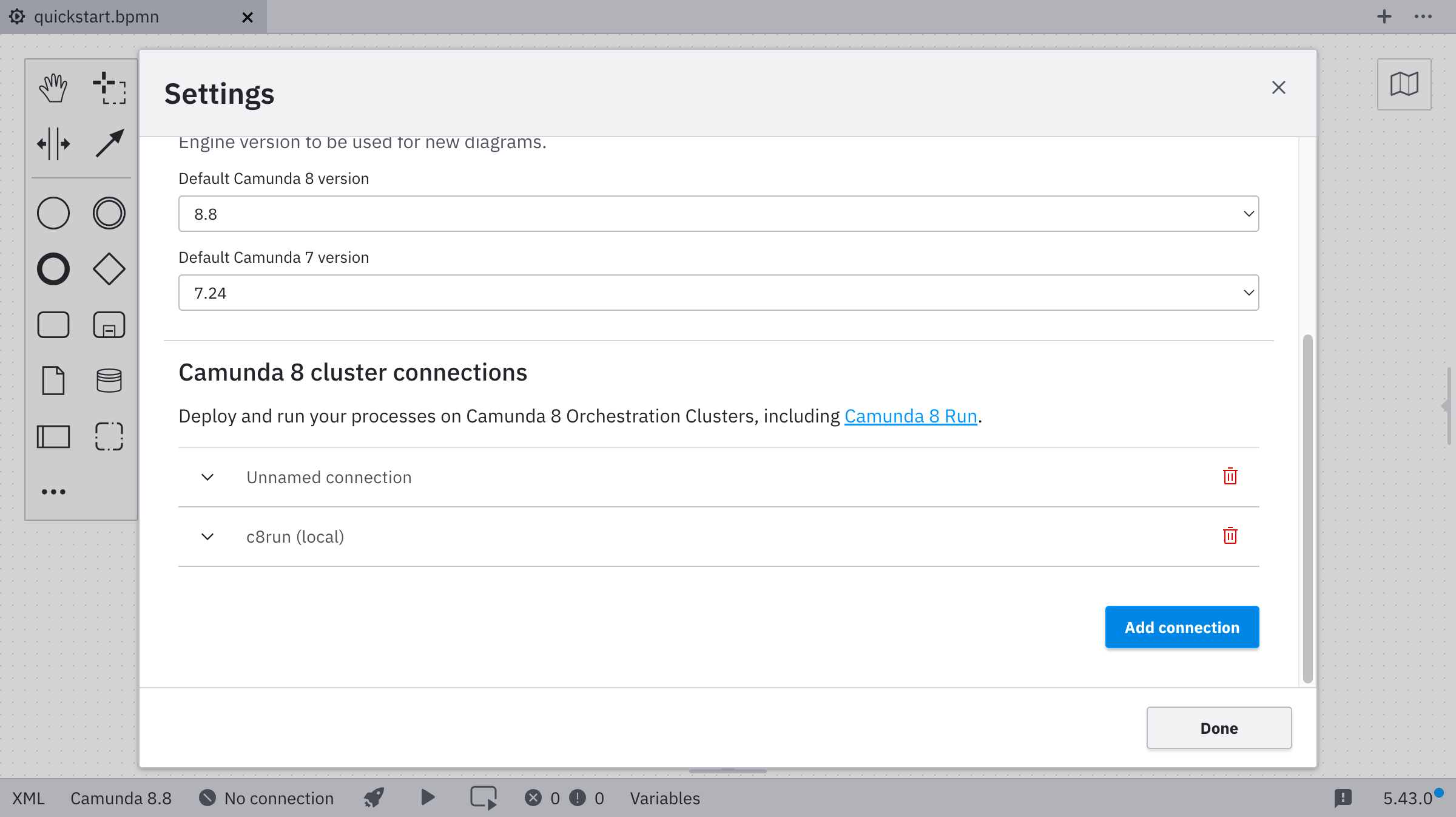 Connection manager showing add button