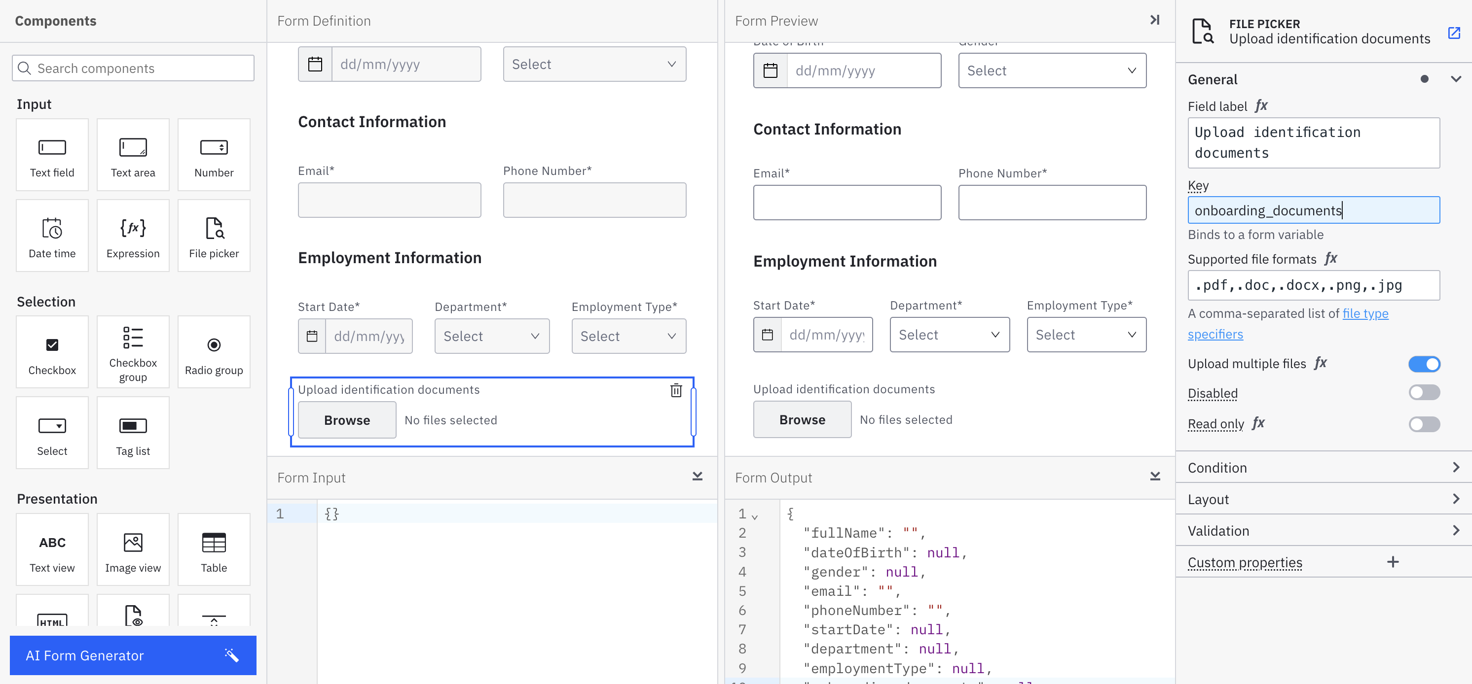 Form with Filepicker