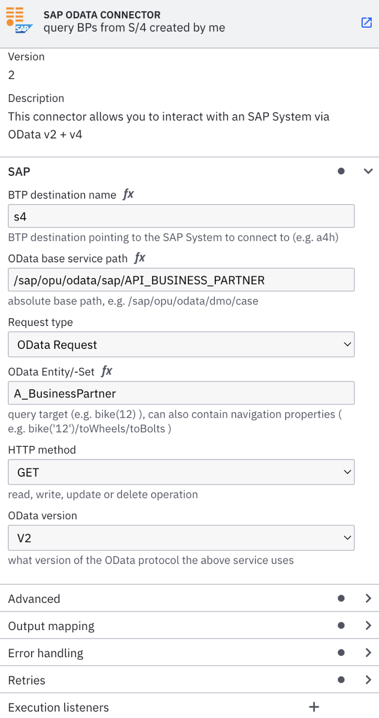 SAP OData connector element template