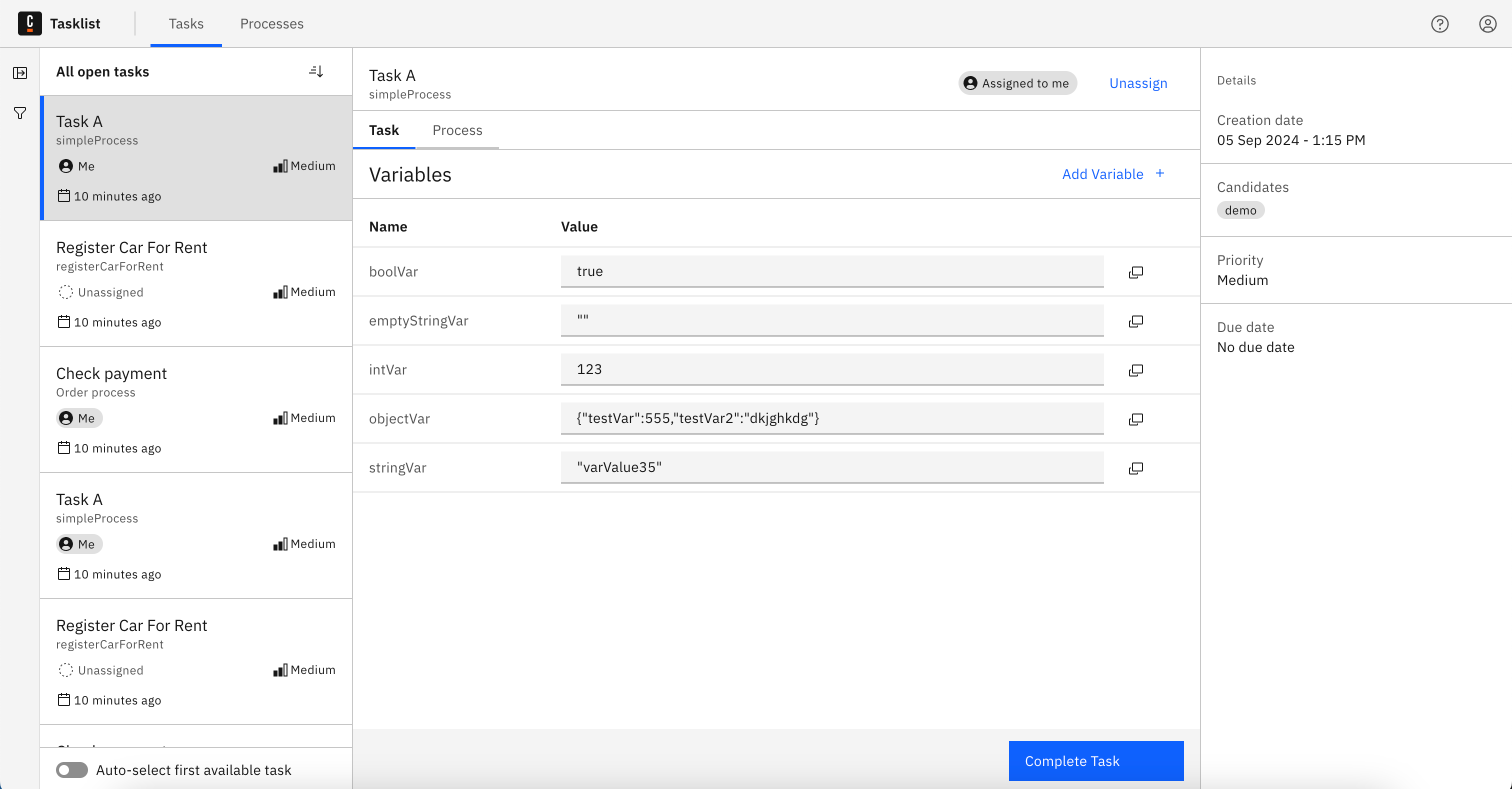 Task variables tasklist-with-variables-claimed-by-me