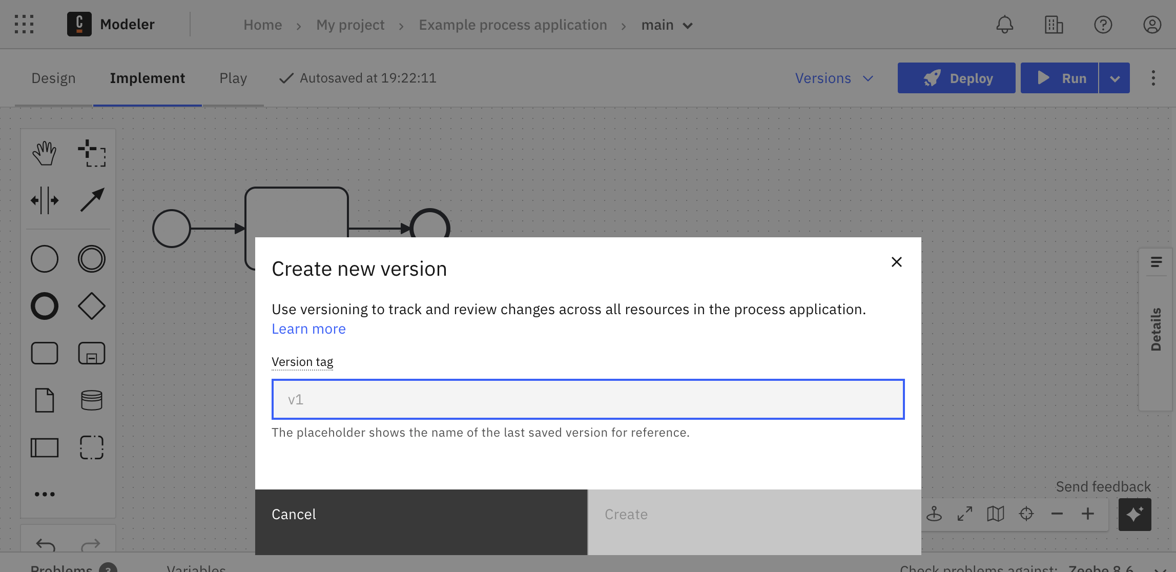 Create a version modal